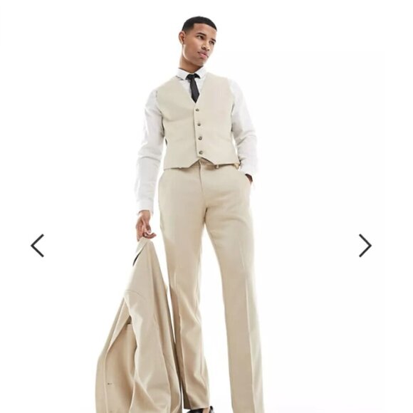 ASOS DESIGN Tan Light Brown Wedding Groom Dapper Waistcoat Vest Stone Size 42 - Picture 2 of 2